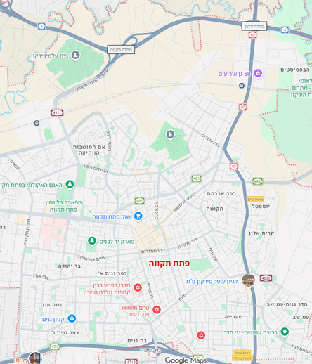 תמונת המחשה מפת העיר בפתח תקווה מגוגל מפות